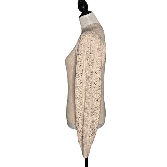 Splendid Cashmere Blend High Neck Sweater Puff Sleeve Beige Size Medium - Picture 5 of 9